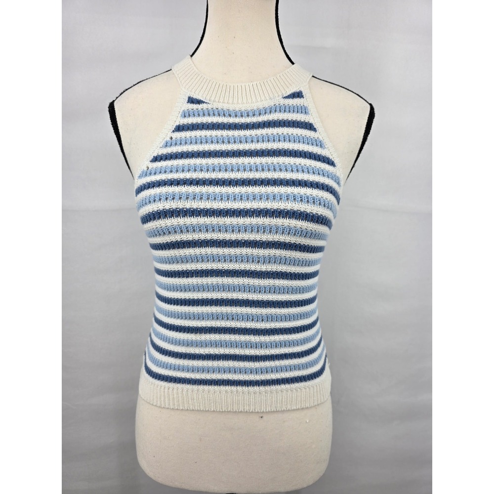 Willow & Wind Womens Blue White Striped Knit Halter Sleeveless Tank Top Small